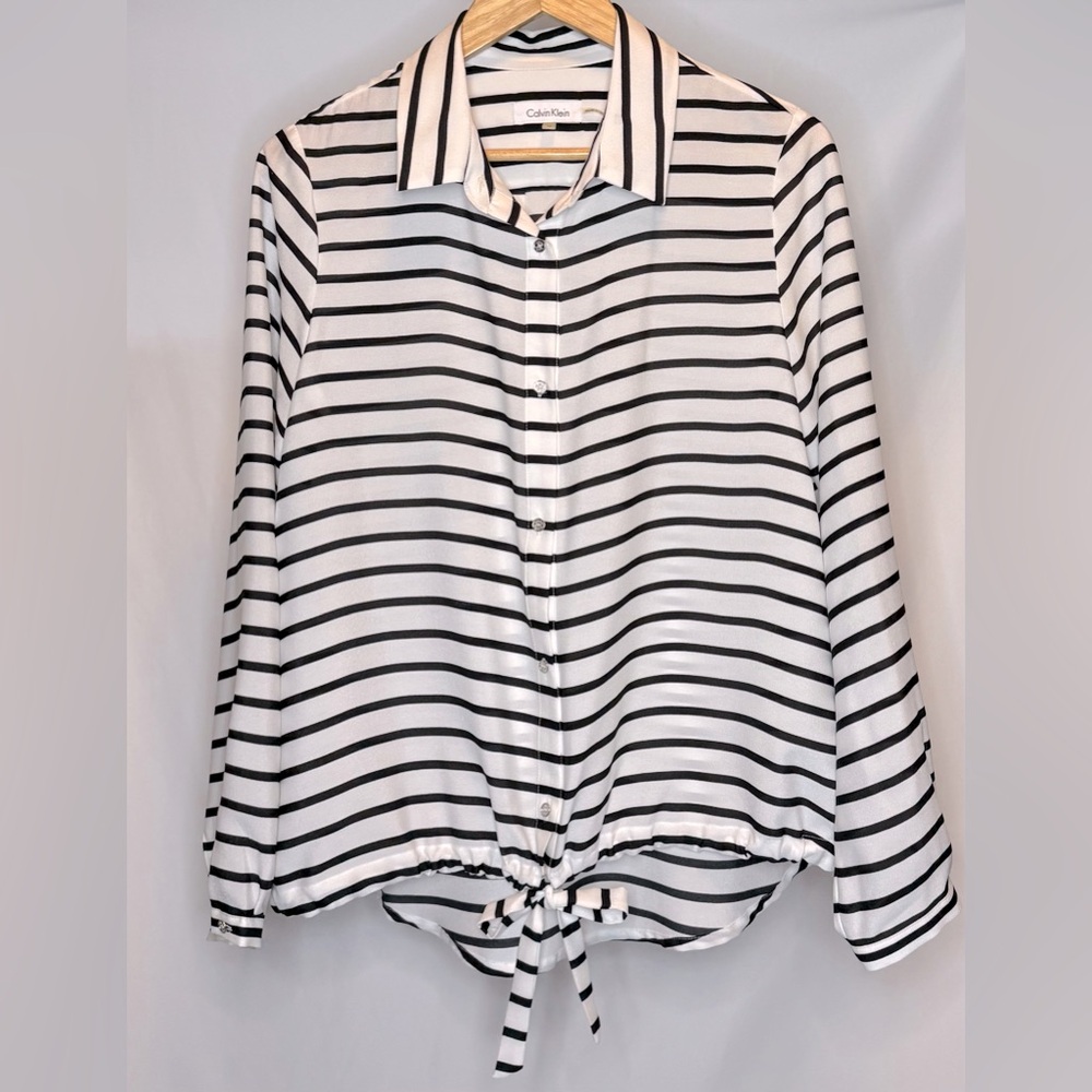 Calvin Klein Women's Black and White Striped Top